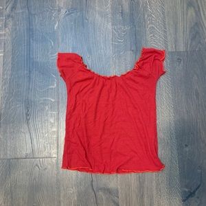 Red off the shoulder plain crop top